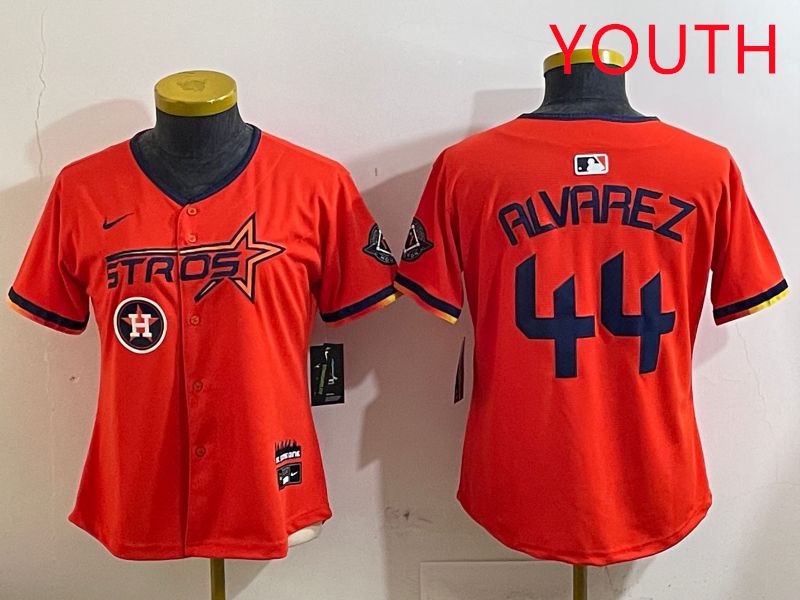Youth Houston Astros #44 Alvarez Orange Three generations Joint Name 2025 Nike MLB Jersey style 4127